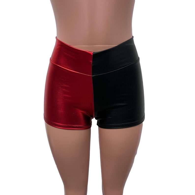 Red/Blue or Red/Black Harlequin Mid-Rise Booty Shorts club or rave wear Crossfit Running Roller Derby Red and Black