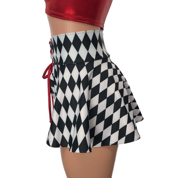 Lace-up Skirt harlequin Diamond Corset Skirt, Open-front Skirt, Hi