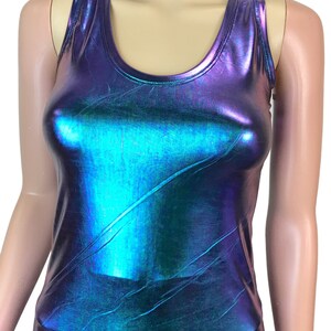Holographic Tank Top Oil Slick Metallic Spandex Bodycon Clubwear, Rave ...