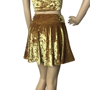 Crushed Velvet Skirt Mustard Yellow Gold Skater Skirt Velvet Rave Skirt Gold Mini Skirt image 4