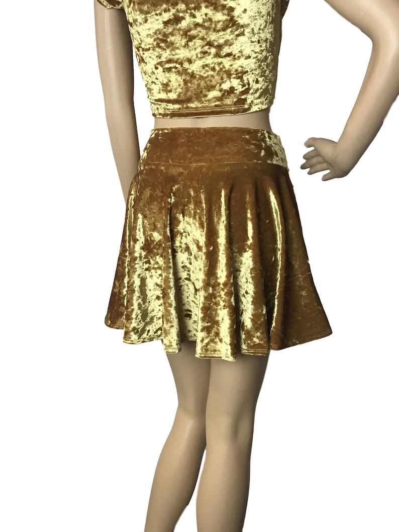 Crushed Velvet Skirt Velvet Rave Skirt Mustard Yellow Gold Skater Skirt Gold Mini Skirt