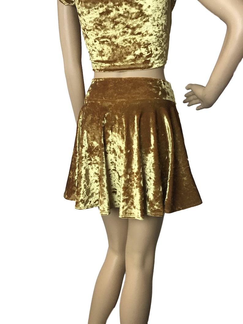 Crushed Velvet Skirt Mustard Yellow Gold Skater Skirt Velvet Rave Skirt Gold Mini Skirt image 4