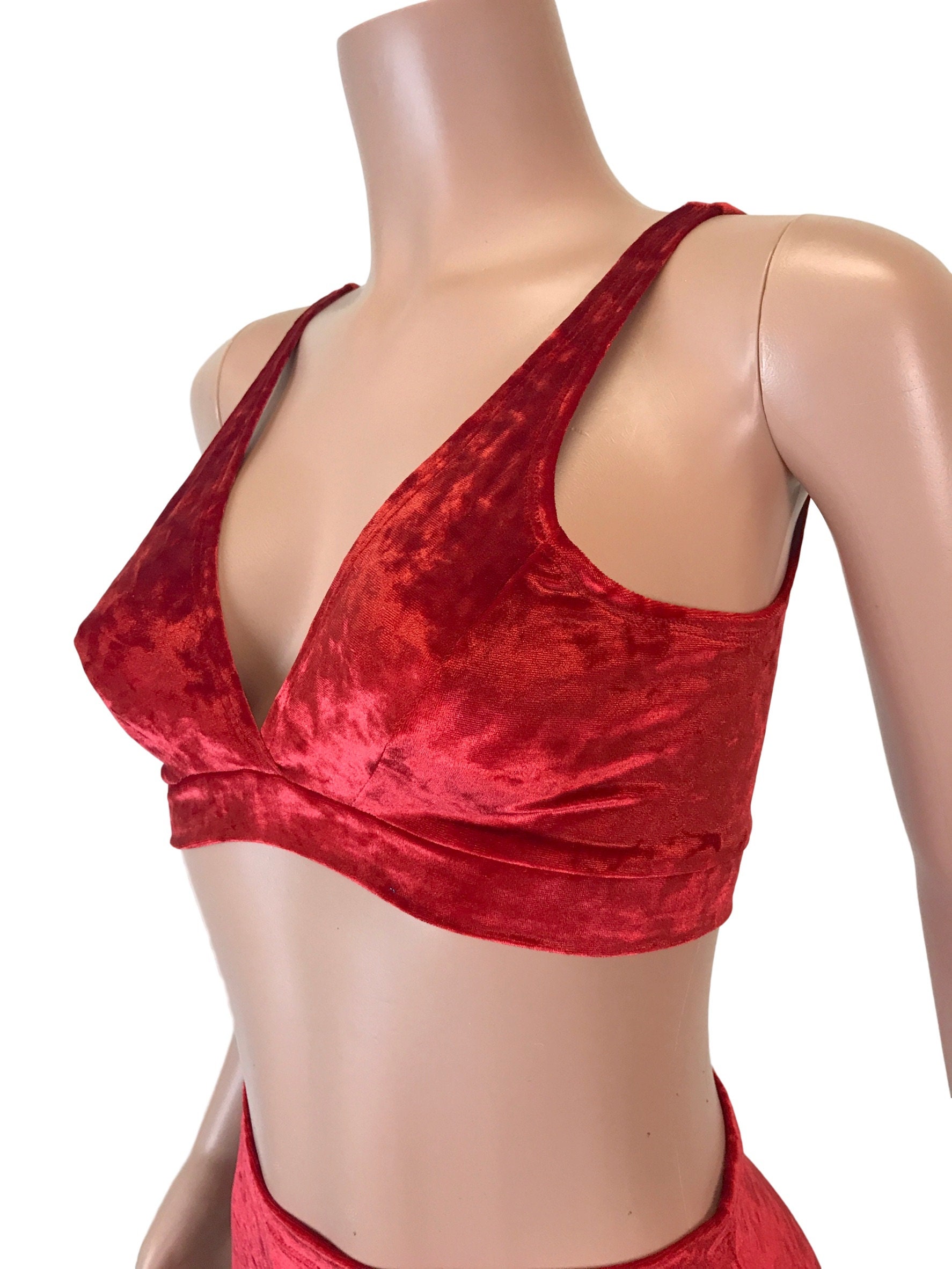 RED Velvet Triangle Padded Bralette - Red