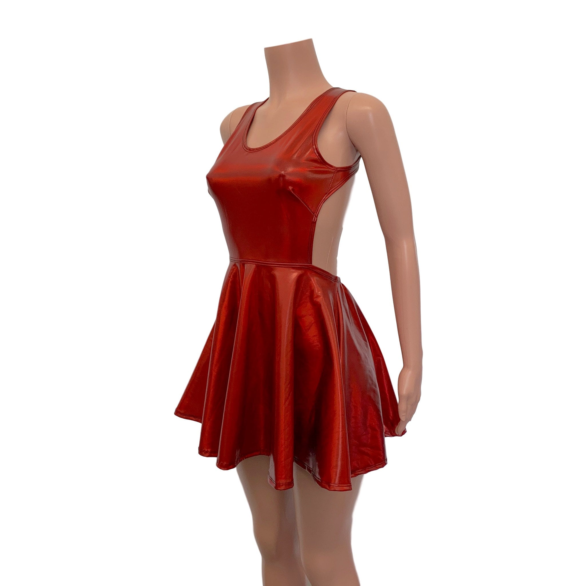 red pvc skater dress Red PVC Skater Skirt: Shiny Plastic Mini, Elastic Waist (XL/XXL)