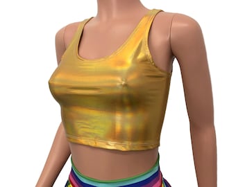 Crop Top Tank - *Gold Opal Holographic*  - Rave Top, Festival outfit, holographic clothing