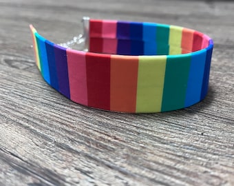 Rainbow Stripe Choker - Thick Holo Choker Necklace