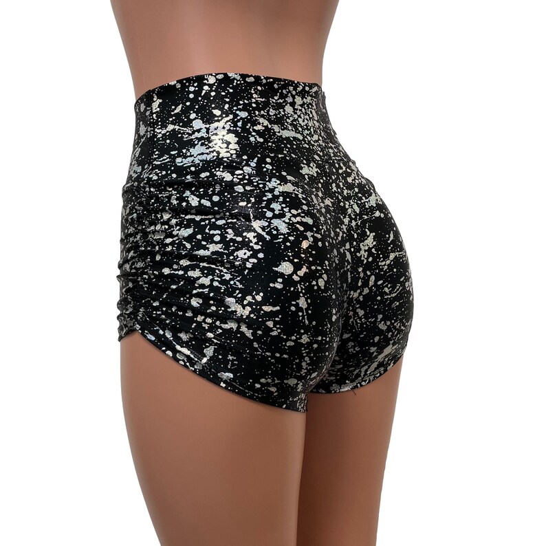 Ruched Booty Shorts Black Holo Splatter Roller Derby Pole Etsy