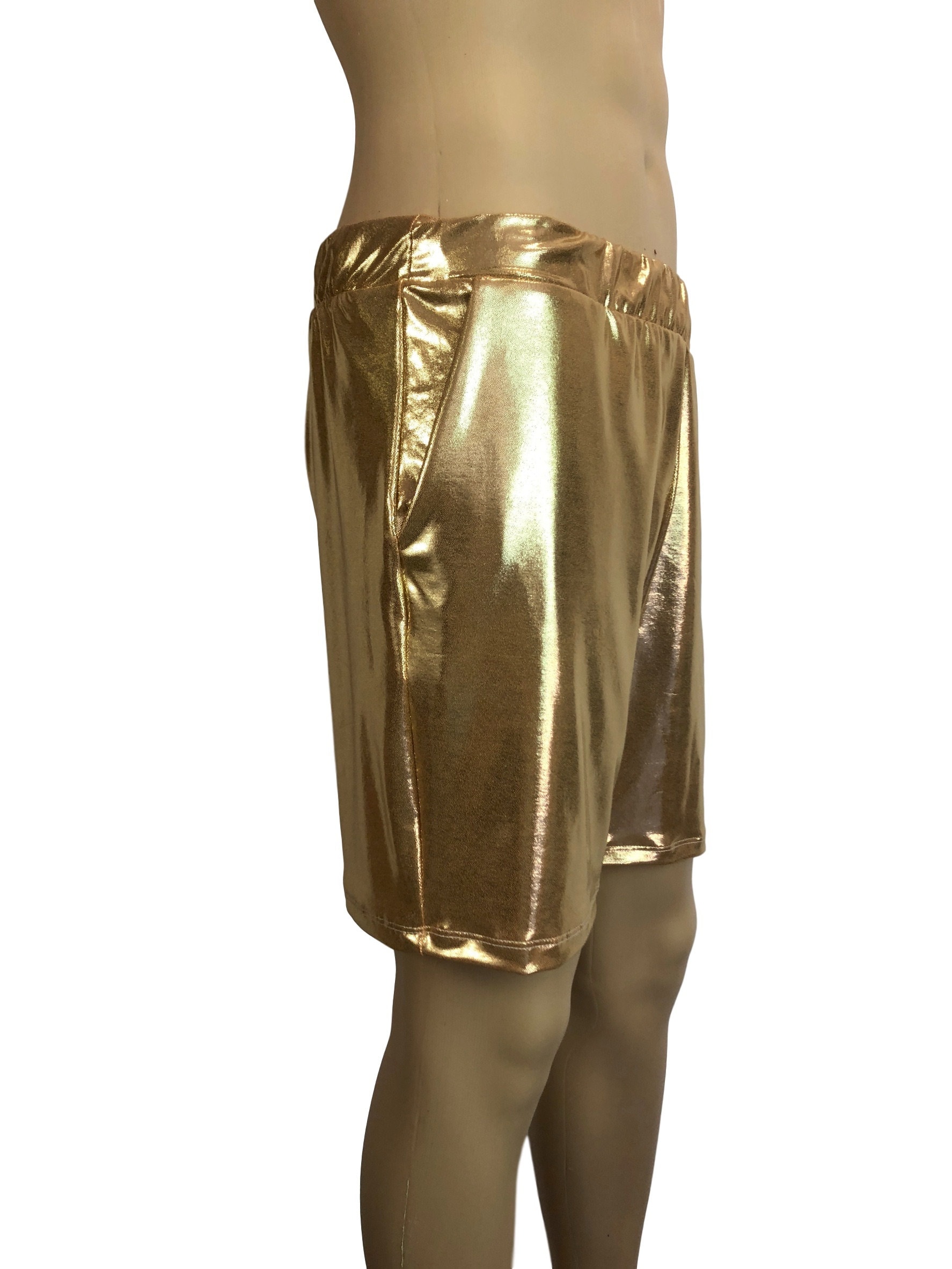Men s Gold Mystique Metallic Shorts W Pockets Rave Shorts Etsy Canada
