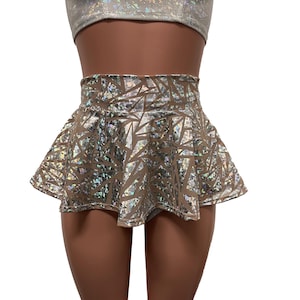 Holo Triangle Mesh Super Mini 10&quot; High Waisted Skater Skirt | Rave Skirt, Sheer Festival Skirt