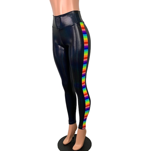 Black leggings with rainbow stripe sales