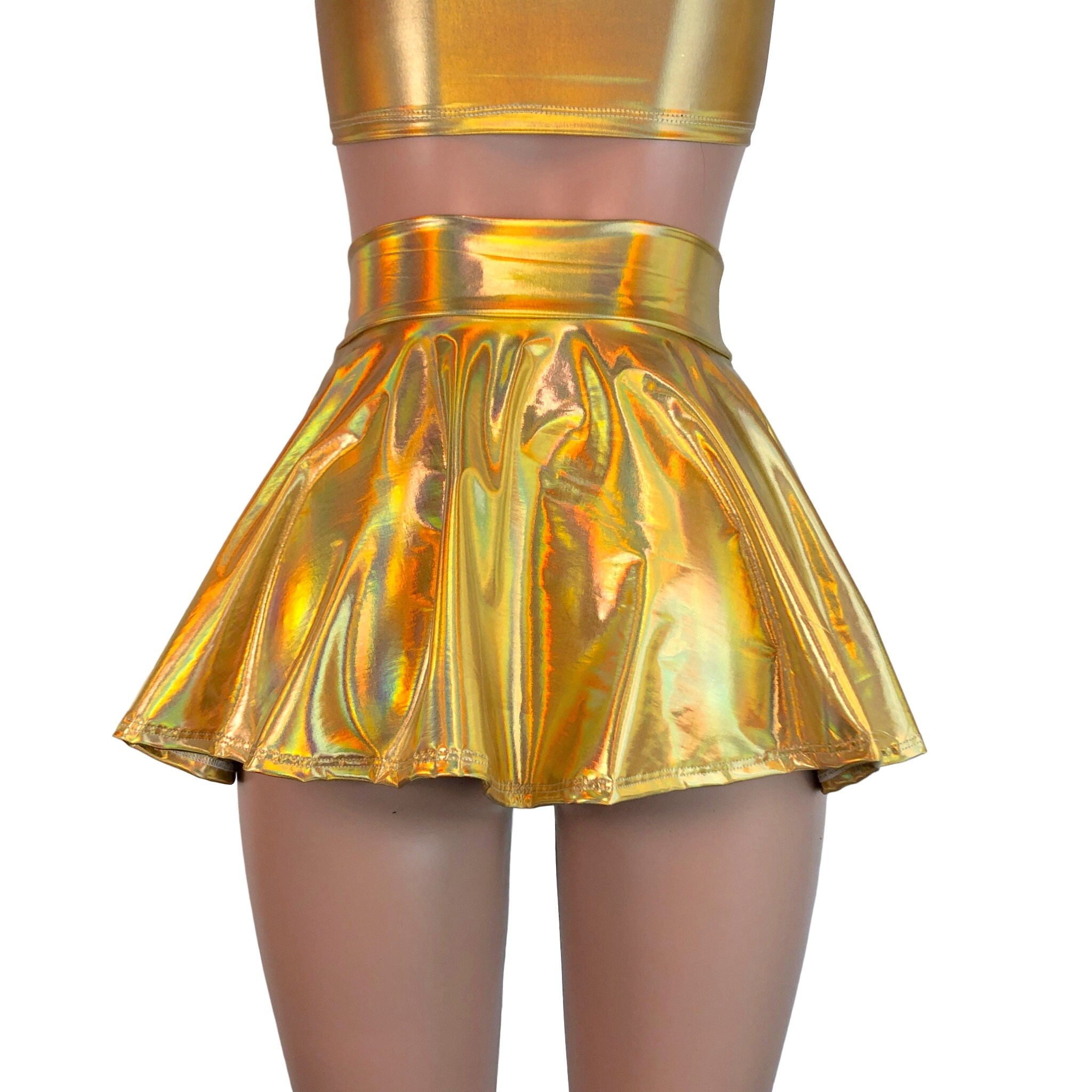 13 Mini Gold Opal Holographic High Waisted Skater Skirt | Etsy