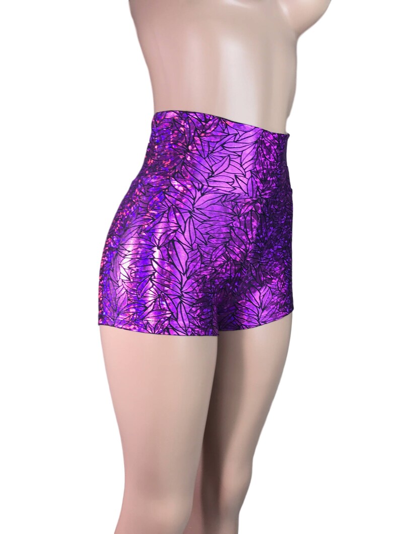 purple metallic booty shorts