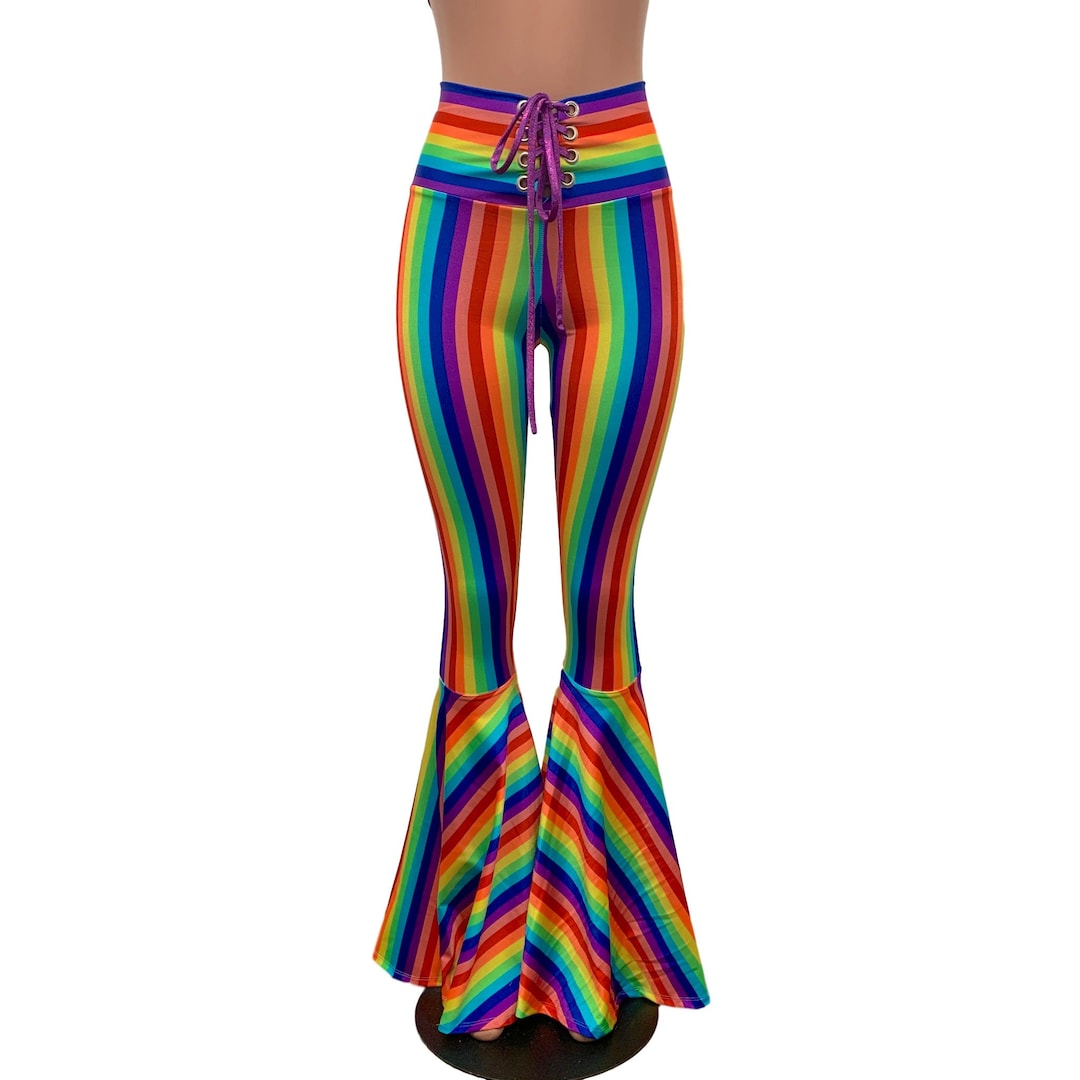 Lace-up High Waist Bell Bottoms rainbow Stripe Flare Pants - Etsy