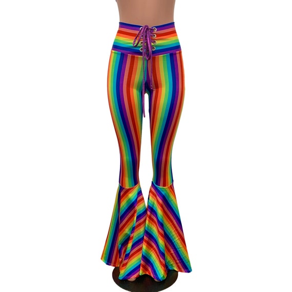 Lace-up High Waist Bell Bottoms rainbow Stripe Flare Pants, LGBTQ Pride  Rave Clothing, Festival Pants, 60s Costume 