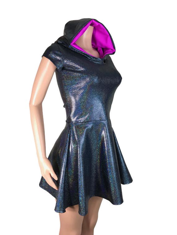 metallic dress with hood Long Sleeve Open Back Detail Hooded Mini Bodycon Dress In Silver Metallic | EGO US