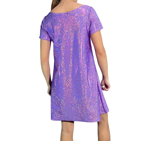 Lavender Holographic Sparkly Tee Dress | Shirtdress in Purple - Etsy Canada