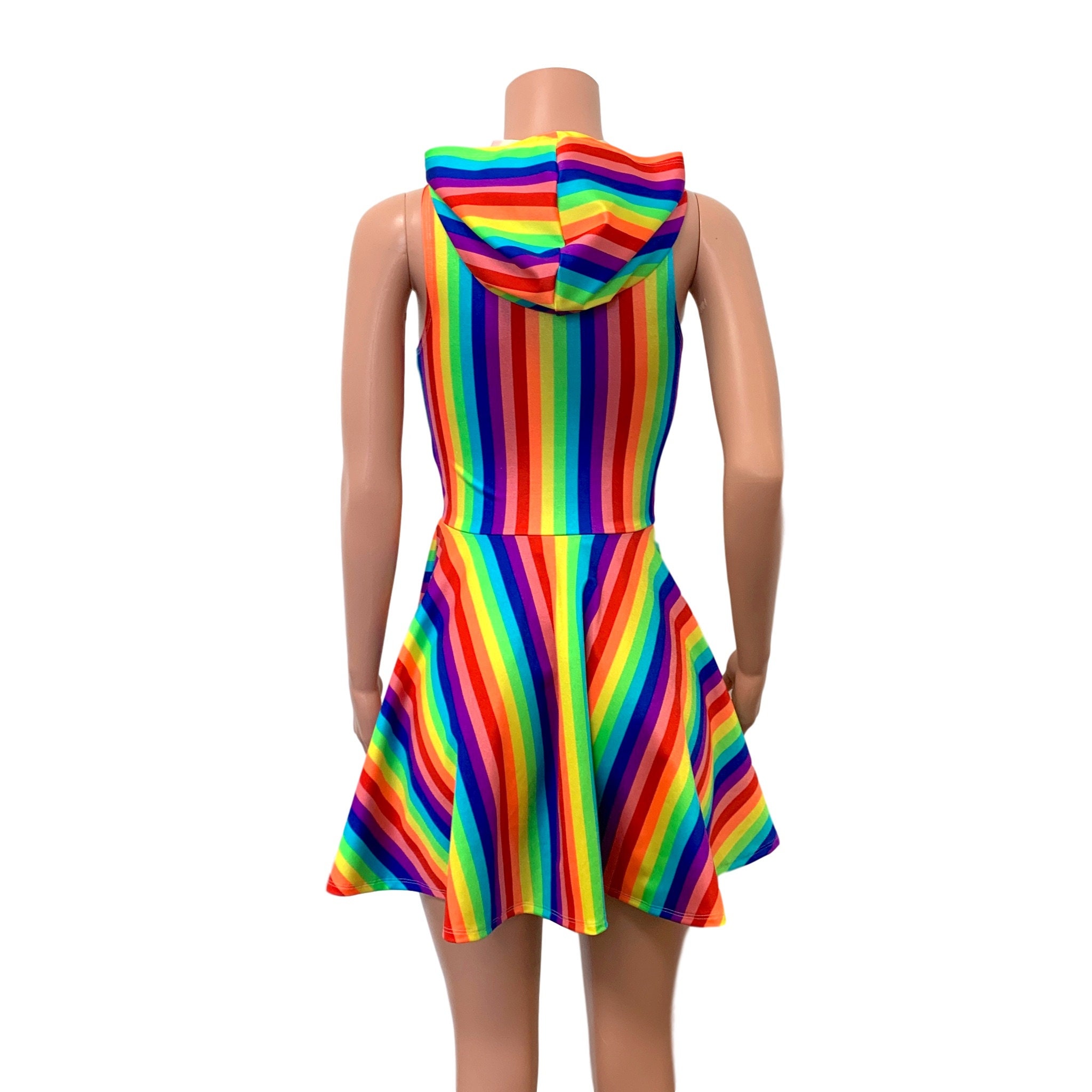 Sleeveless Rainbow Hoodie Skater Dress Pride Dress Festival - Etsy