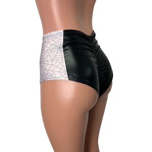 Bikini Scrunch con pannello - Vita alta *Nero metallizzato e olografico con ragnatela* Pantaloncini bottino - Fondo bikini brasiliano - Abbigliamento rave