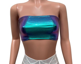 Oil Slick Holographic Tube Top - bodycon Clubwear, Rave Wear, Festival Clothing