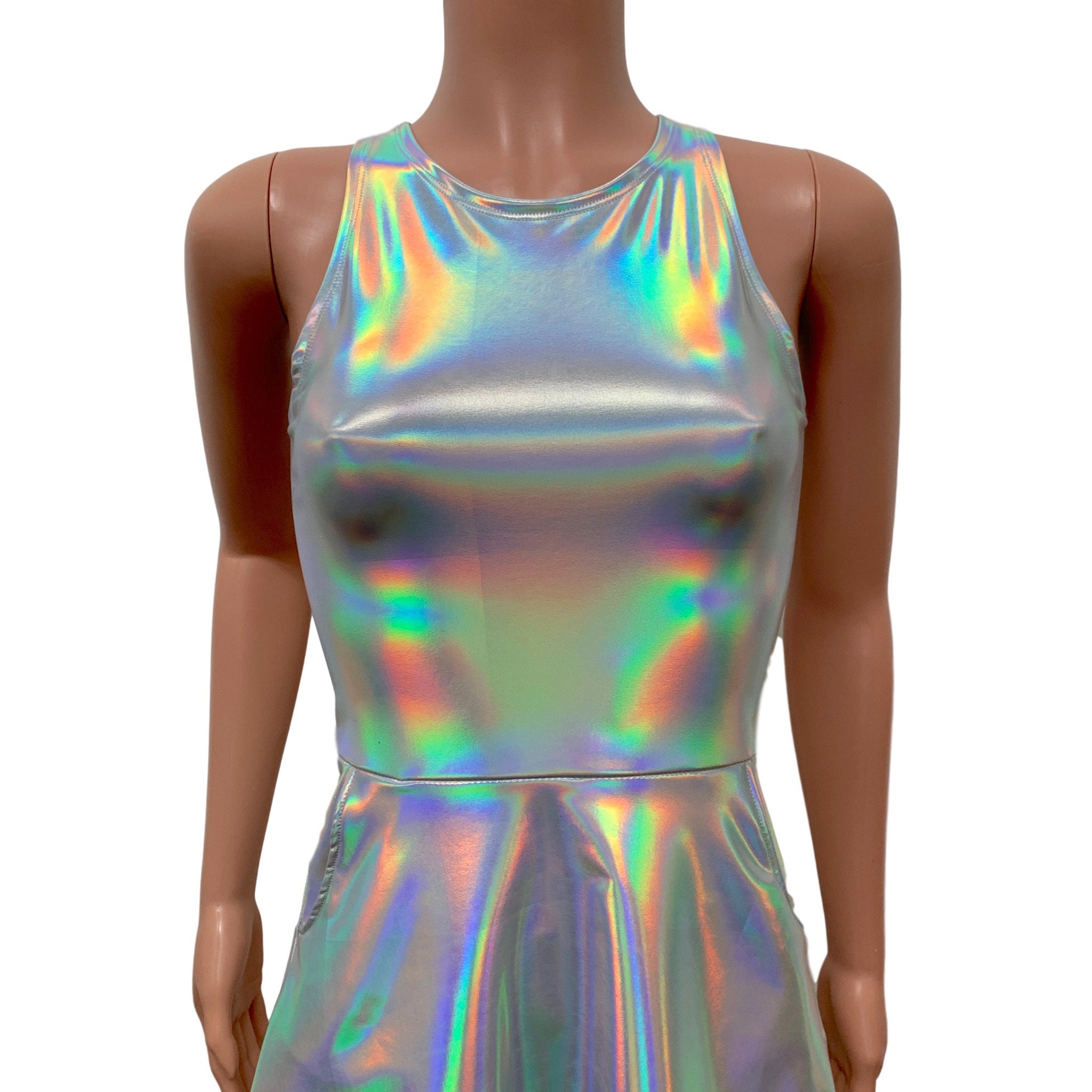 Opal Holographic A-line Mini Dress W/pockets Holo Rave | Etsy