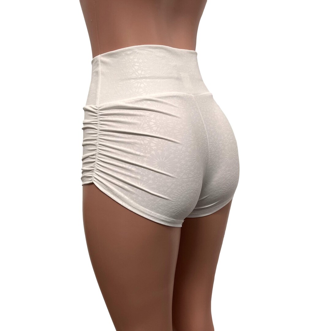 Ruched Booty Shorts white Embossed Scrunch Rave Shorts CHOOSE Your RISE