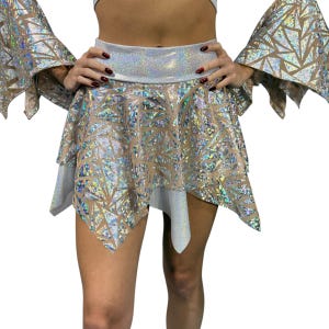 Pixie Skirt for Fairy Costume in Triangle Holographic Mesh | Rave Skirt, Sheer Festival Skirt, Elven Mini Skirt Cosplay