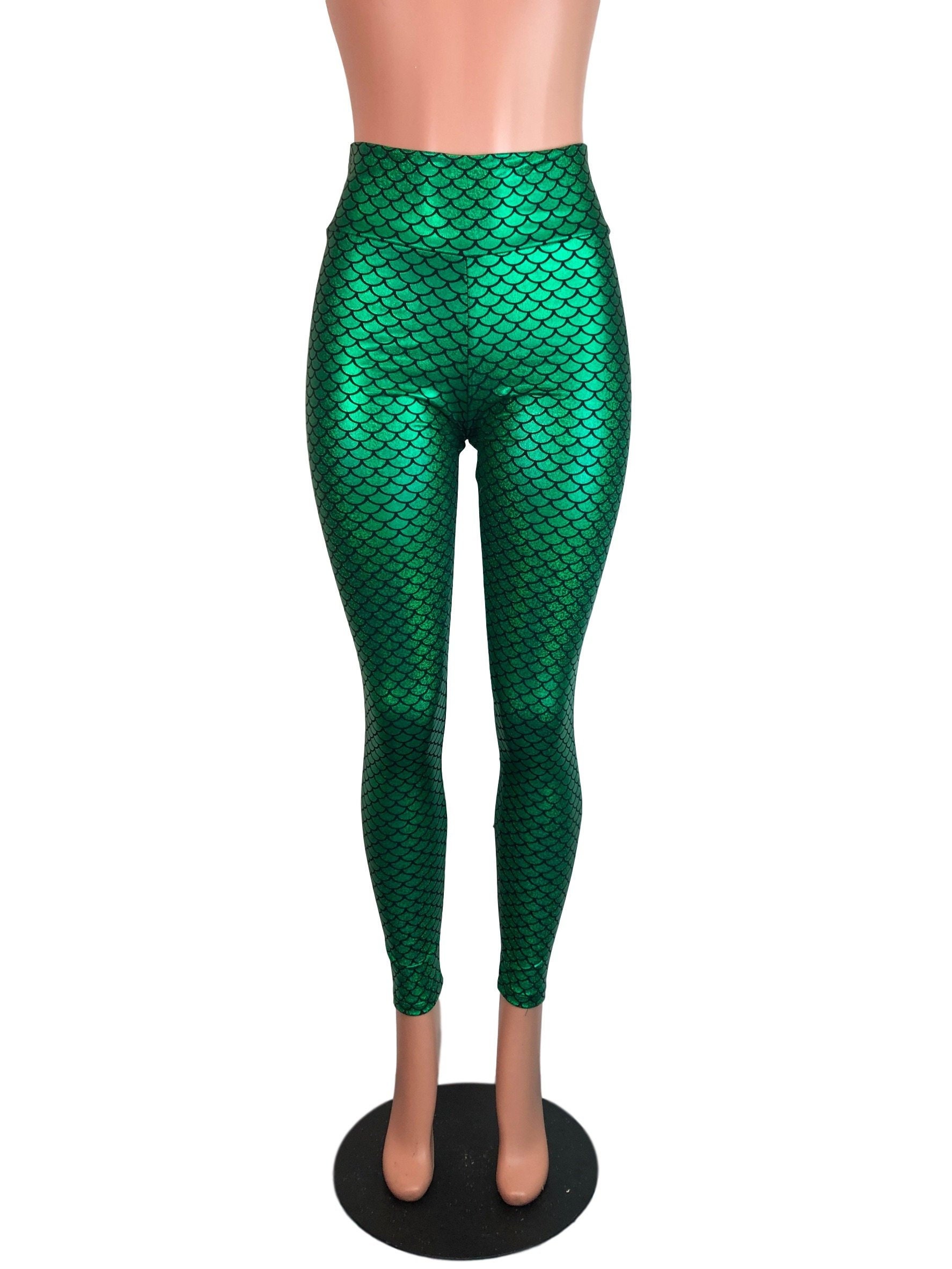 Ladies New Holographic Mermaid Fish Scale Metallic Shiny Stretchy Leggings  Pants