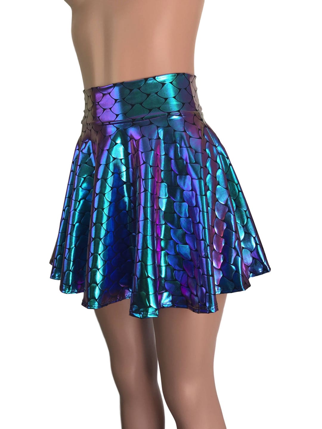 Mermaid Costume Skirt Holographic Scales Skater Skirt Rave - Etsy