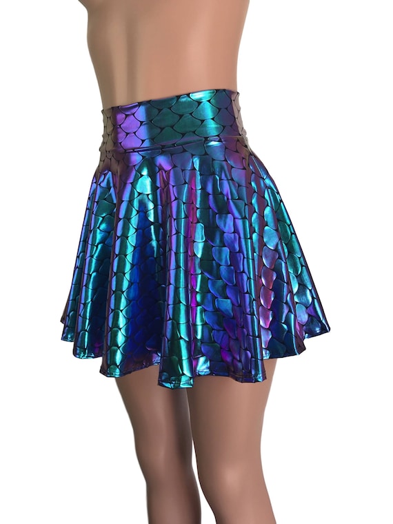 Holographic Mermaid Skirt Scales Skater Skirt CHOOSE LENGTH Rave