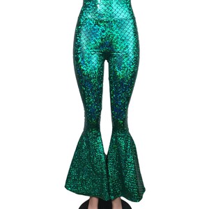 Mermaid Bell Bottoms Green Metallic Scales Pants Yoga - Etsy