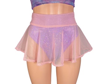 Dusty Pink Mesh Super Mini 10" hoog getailleerde skaterrok | Rave rok, pure Festival rok