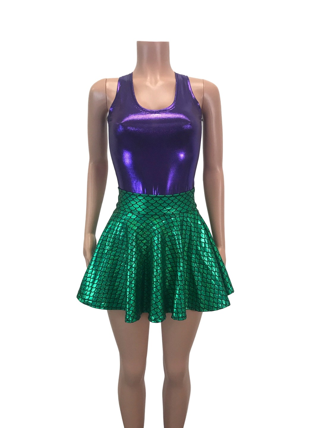 Green Mermaid Scales Skater Skirt Purple Tank Outfit Rave