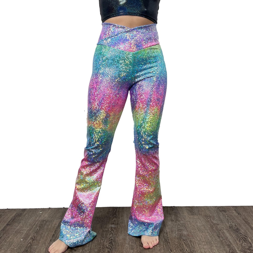 Flare Pants Pattern Rave Crossover Waist Bootcut Flare Pants *rainbow Avatar* - High V-waist ...