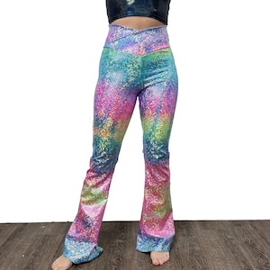 Crossover Waist Bootcut Flare Pants *Rainbow Avatar* -  High V-Waist Flare Pants - Rave Clothing, Festival Pants