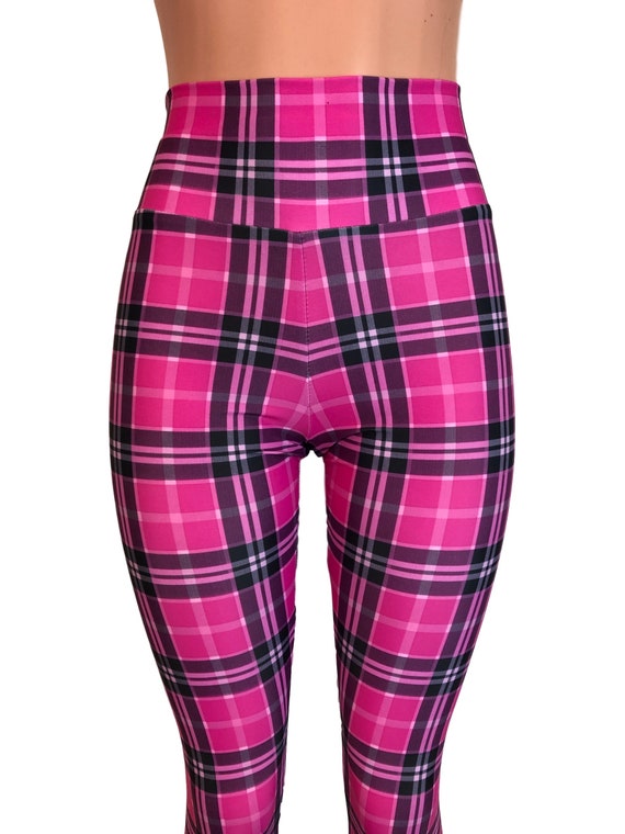 Pink Plaid High Waist Leggings Pants 