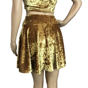 Crushed Velvet Skirt Mustard Yellow Gold Skater Skirt Velvet Rave Skirt Gold Mini Skirt image 3