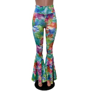 Colorful Bell Bottoms in Watercolor Print -  Rainbow Flare Pants - Choose your Rise - Rave Clothing, Festival Pants, 60s Costume