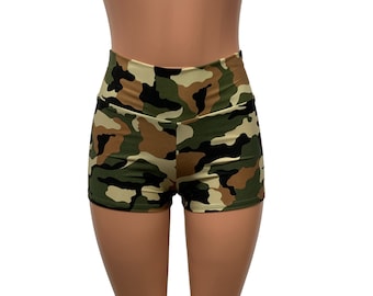 Pantalones cortos de botín de cintura alta de camuflaje - ropa de club o rave - Crossfit - Running