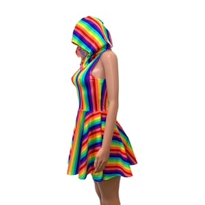 Sleeveless Rainbow Hoodie Skater Dress | Pride Dress, Festival Outfit