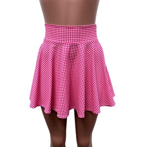 Pink Gingham Plaid High Waisted Skater Skirt- Barbie Cosplay Costume Pink Checkered Skirt - Choose Length