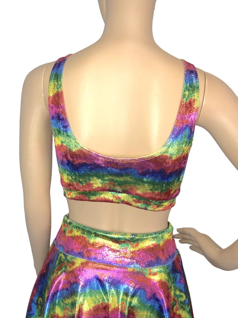 festival top Running Rave Wear Metallic Rainbow Velvet Bralette Activewear Yoga crossfit