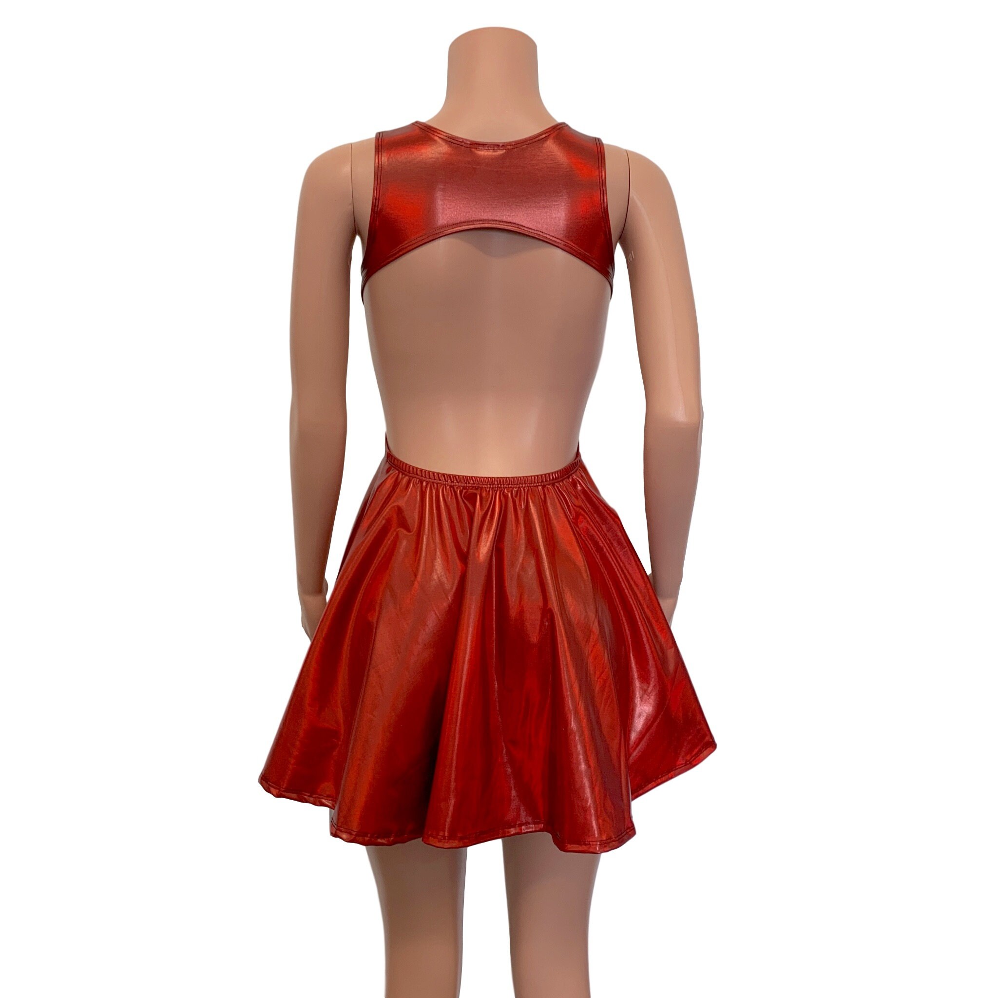 Cutout Skater Dress Red Holographic Rave Dress Fit n | Etsy