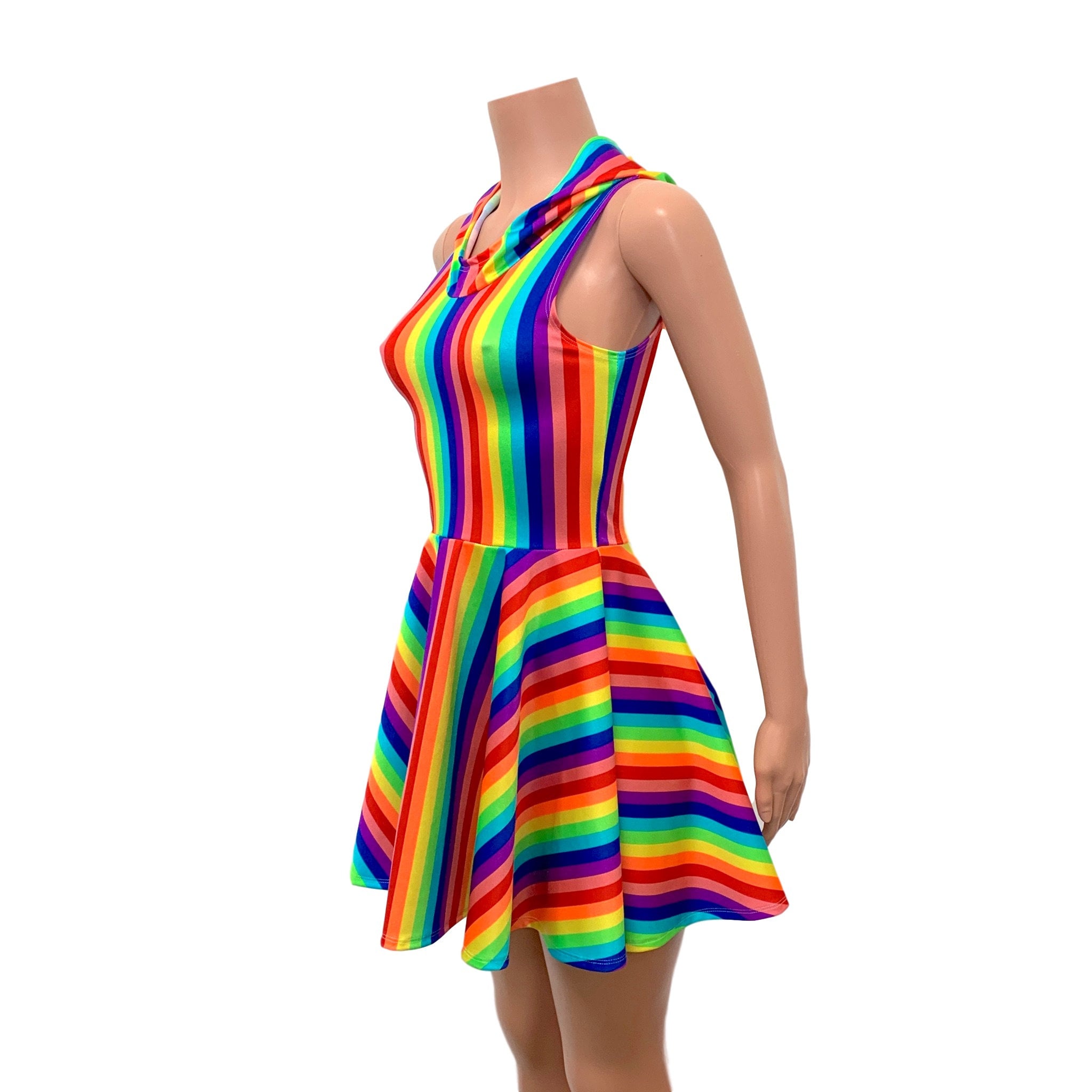 Sleeveless Rainbow Hoodie Skater Dress Pride Dress Festival - Etsy