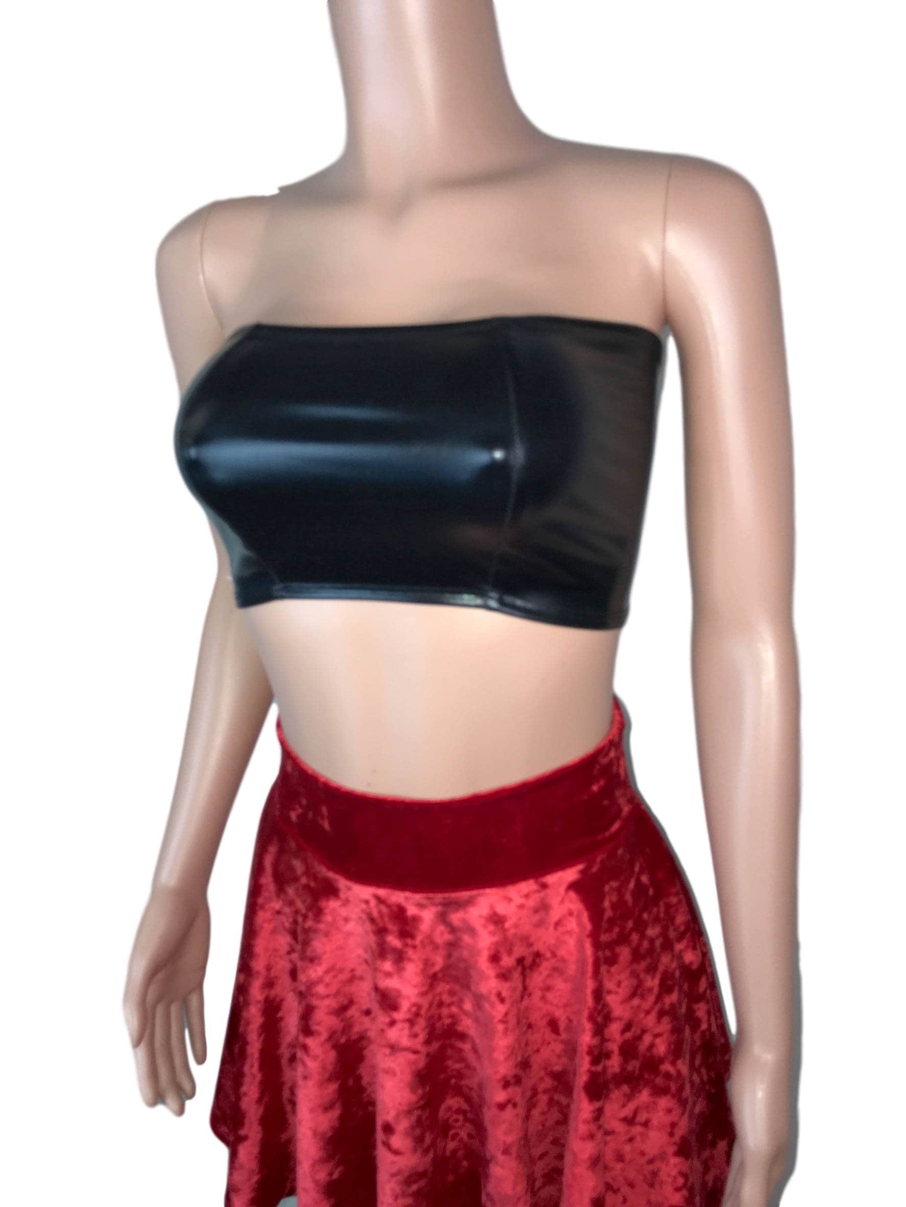 Black Metallic FauxLeather Wet Look Tube Top bodycon Etsy