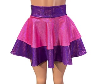 Cheshire Cat 2-Layer Skater Skirt - Rave Outfit, Mini Circle Skirt, Festival Skirt, Beyond Wonderland Costume Pink & Purple