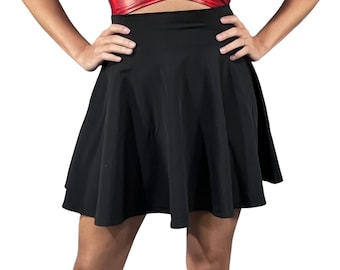 Falda skater de cintura alta - Spandex mate - Varios colores para elegir - Minifalda de baile circular - Elige el largo