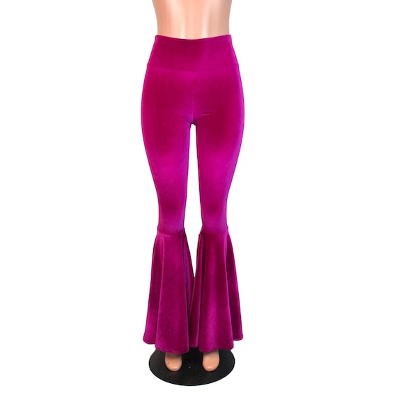 Fuchsia Pink Velvet Bell Bottom Pants High-waisted Rave | Etsy