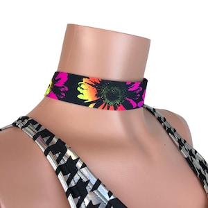 Electric Daisy UV Glow Floral Choker - Thick Holo Choker Necklace
