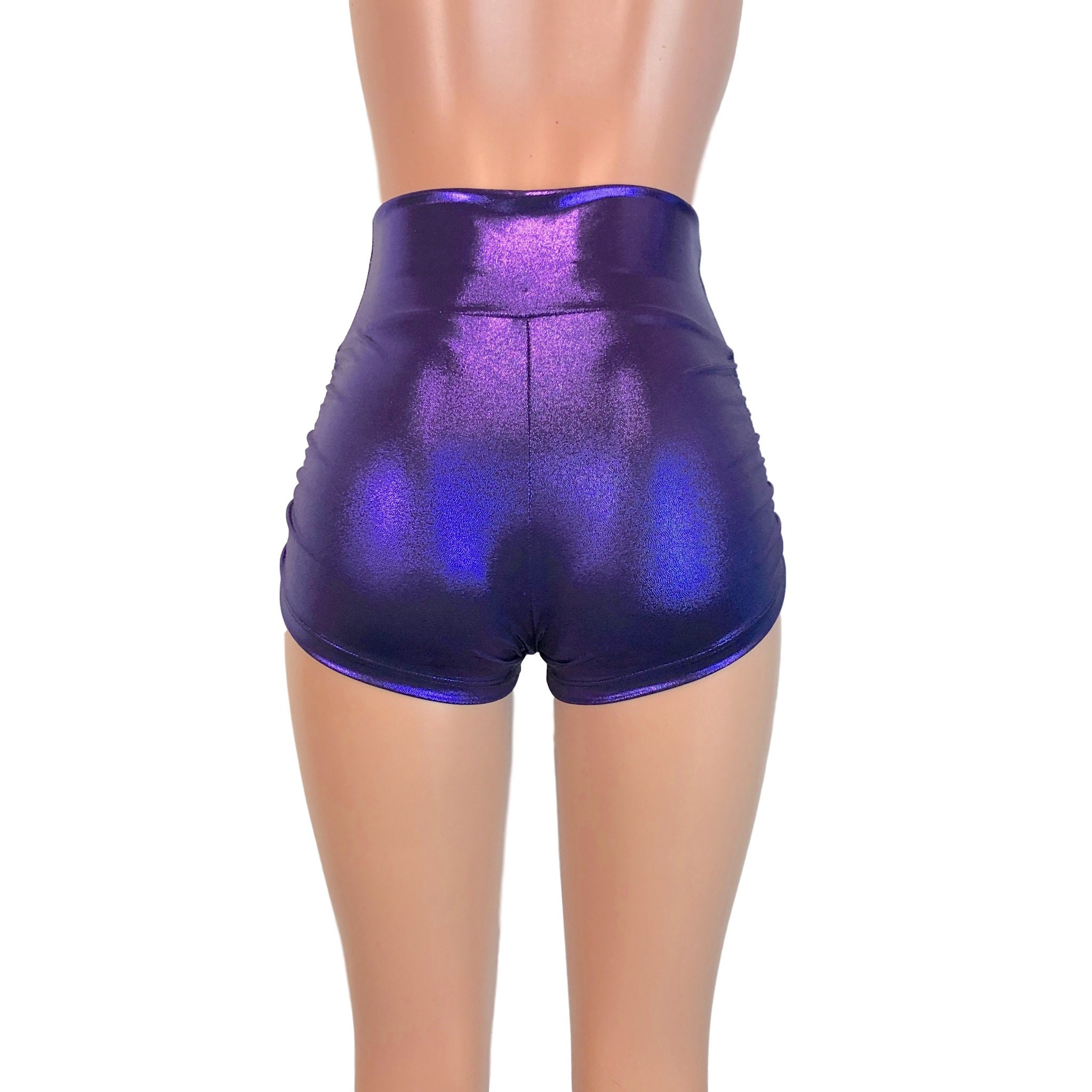 Ruched High Waist Shorts Purple Mystique Metallic Booty Etsy