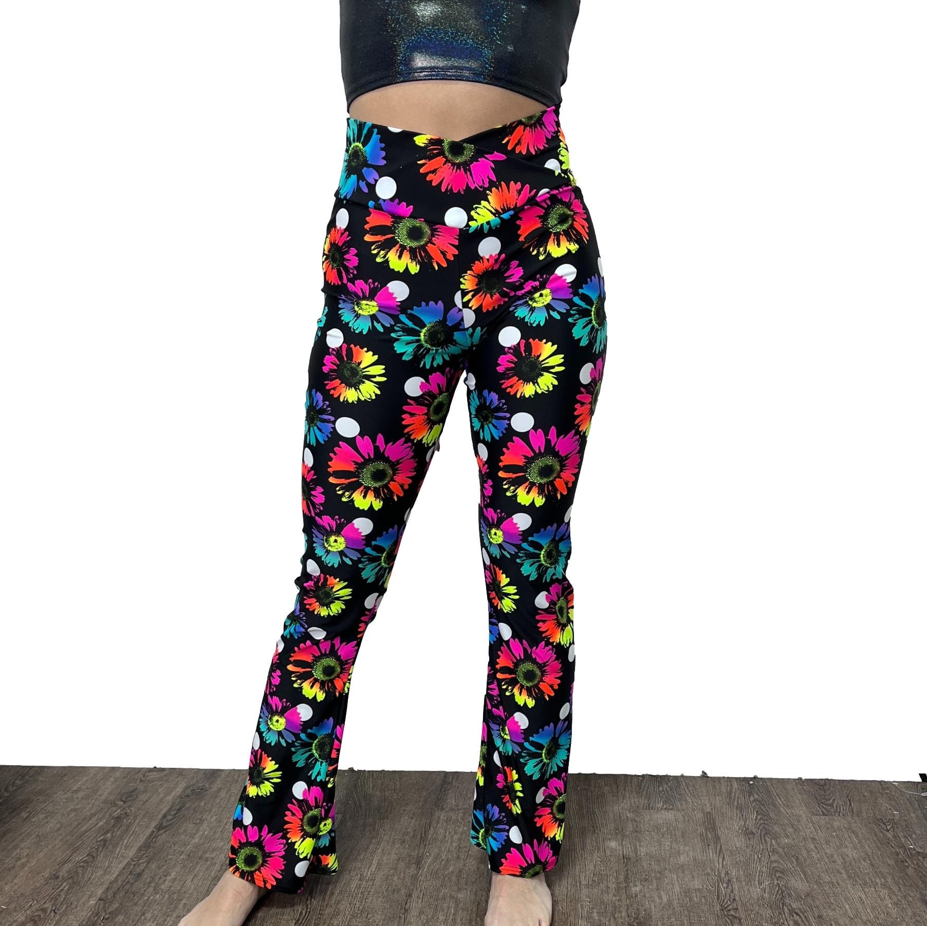Flare Pants Pattern Rave Crossover Waist Bootcut Flare Pants *polka Dot Electric Daisy Print ...